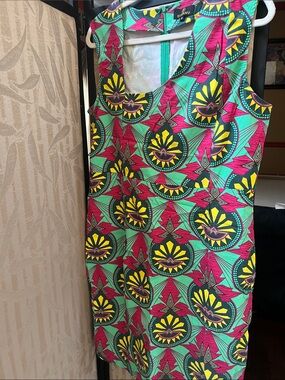 Bold Mint, Pink & Yellow Sleeveless Mini Dress by DIBANU